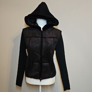 Say What? Black Hooded Sweater Type Jacket Faux Suede Style